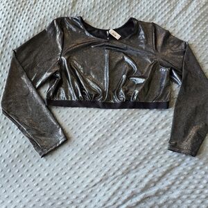 NWT Torrid Silver & Black Metallic Lon-sleeved Crop Top Size 22/24